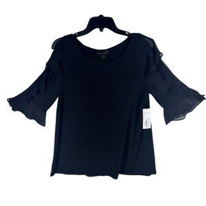 Bold Elements Blouse Women Size Large Black Top With Ruffle Sleeves Polyester